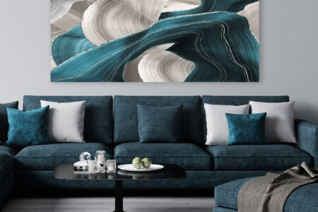 Quadro moderno astratto GB01 silver e ottanio